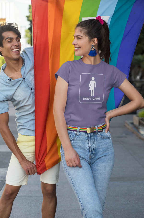 DON'T CARE Trans Rights Bathroom Rights Gender-Neutral Bathroom Placard Unisex T-Shirt - Aggrovist Apparel
