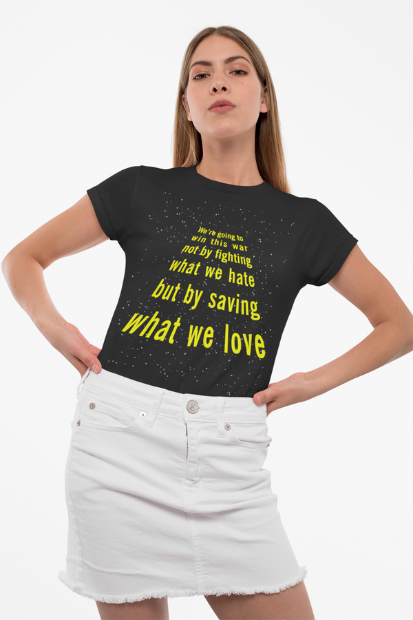 t-shirt mockup featuring a woman posing confidently in a studio
