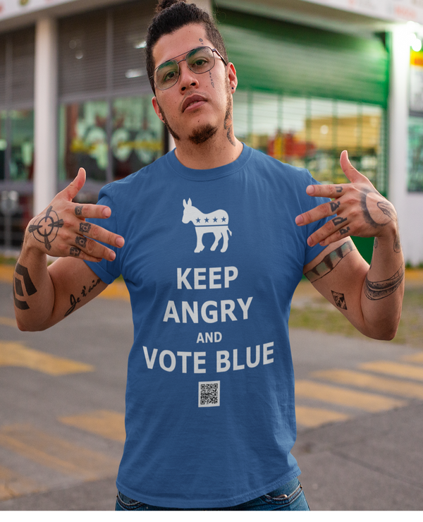 KEEP ANGRY AND VOTE BLUE QR Code Voter Registration Election 2020 Unisex T-Shirt - Aggrovist Apparel
