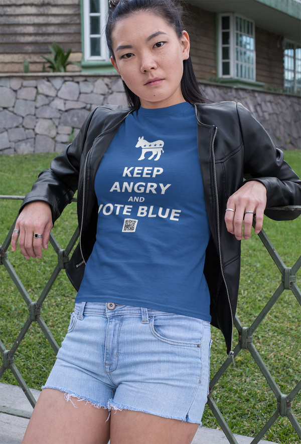 KEEP ANGRY AND VOTE BLUE QR Code Voter Registration Election 2020 Unisex T-Shirt - Aggrovist Apparel